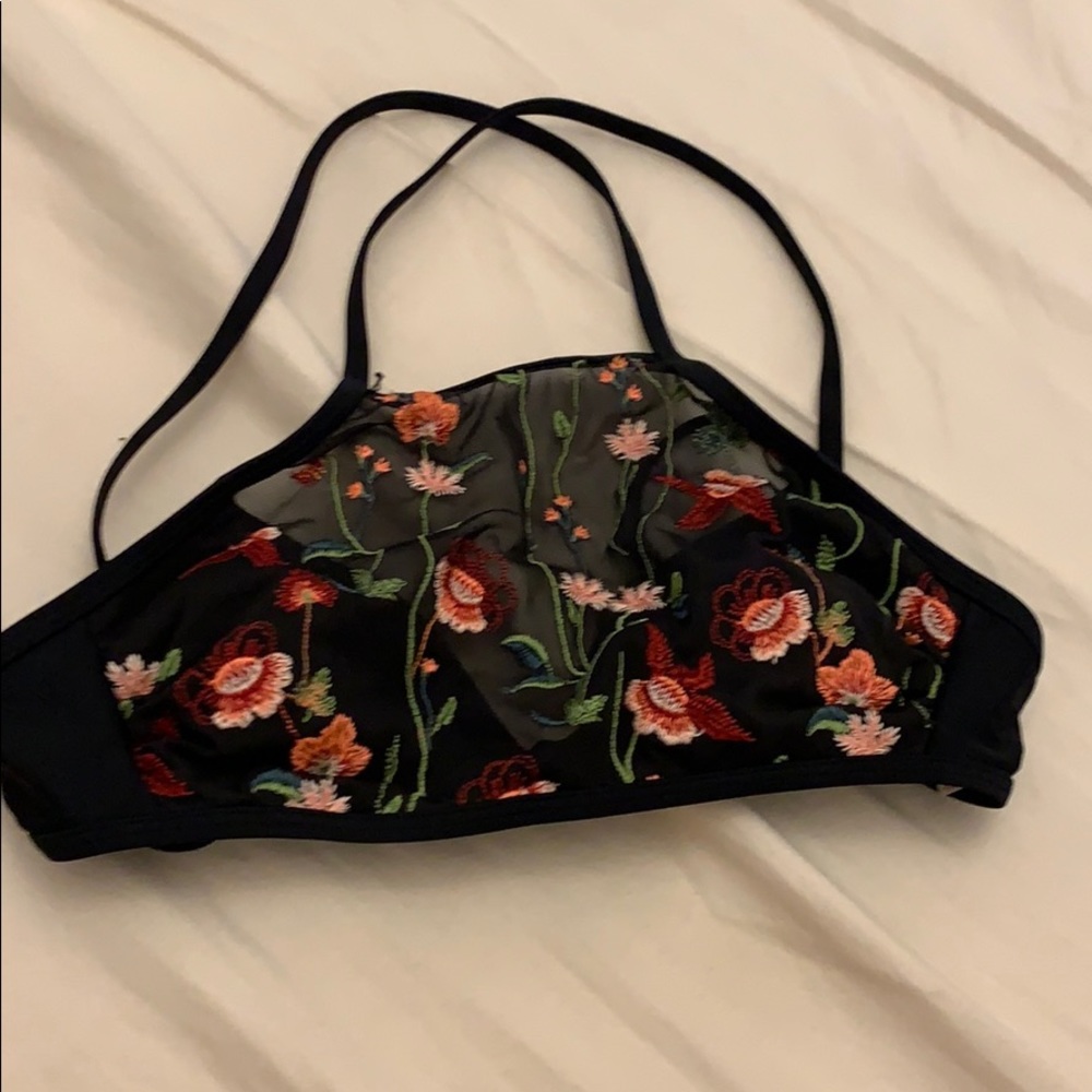 Xhilaration black with flower bathing suit top
